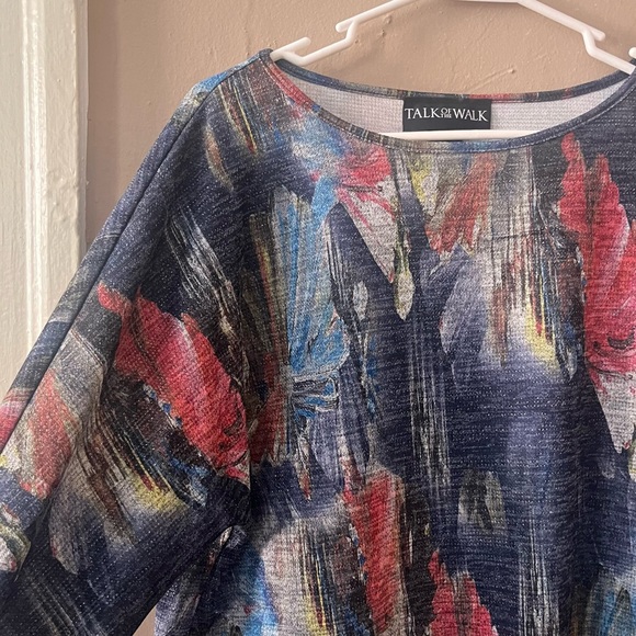 🏷️ 🆕 🎉 nwt! • multicolor abstract metallic knit floral scoop neck top - Picture 4 of 17